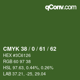 Farbcode: CMYK 38 / 0 / 61 / 62 | qconv.com
