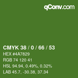 Color code: CMYK 38 / 0 / 66 / 53 | qconv.com