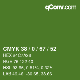 Color code: CMYK 38 / 0 / 67 / 52 | qconv.com