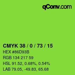 カラーコード: CMYK 38 / 0 / 73 / 15 | qconv.com