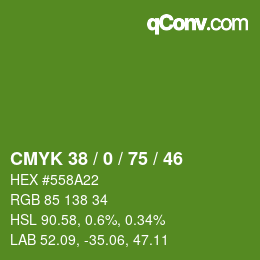 Color code: CMYK 38 / 0 / 75 / 46 | qconv.com