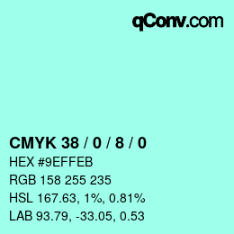 カラーコード: CMYK 38 / 0 / 8 / 0 | qconv.com