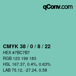 カラーコード: CMYK 38 / 0 / 8 / 22 | qconv.com