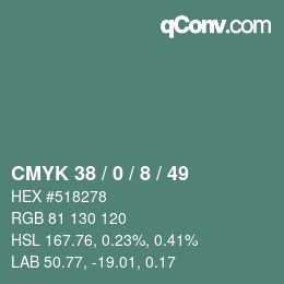 Farbcode: CMYK 38 / 0 / 8 / 49 | qconv.com