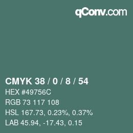 Color code: CMYK 38 / 0 / 8 / 54 | qconv.com