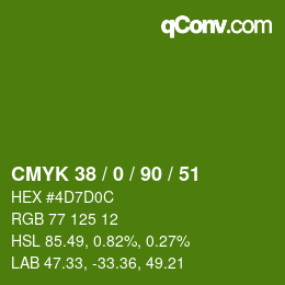 Color code: CMYK 38 / 0 / 90 / 51 | qconv.com