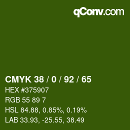 Color code: CMYK 38 / 0 / 92 / 65 | qconv.com