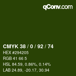 Color code: CMYK 38 / 0 / 92 / 74 | qconv.com