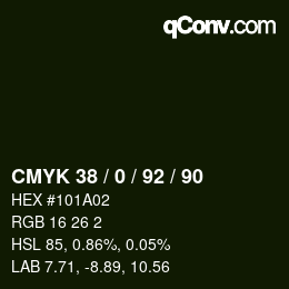 Color code: CMYK 38 / 0 / 92 / 90 | qconv.com