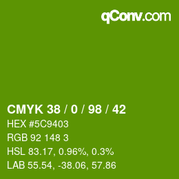 カラーコード: CMYK 38 / 0 / 98 / 42 | qconv.com