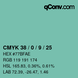 Color code: CMYK 38 / 0 / 9 / 25 | qconv.com