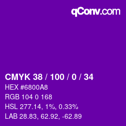 Farbcode: CMYK 38 / 100 / 0 / 34 | qconv.com