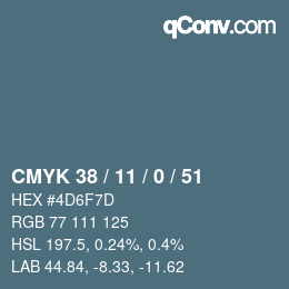 Color code: CMYK 38 / 11 / 0 / 51 | qconv.com