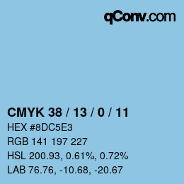 颜色代码: CMYK 38 / 13 / 0 / 11 | qconv.com