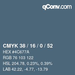 颜色代码: CMYK 38 / 16 / 0 / 52 | qconv.com