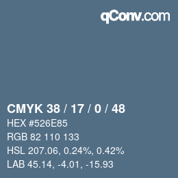 カラーコード: CMYK 38 / 17 / 0 / 48 | qconv.com
