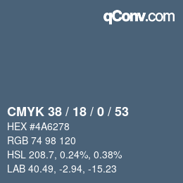 Color code: CMYK 38 / 18 / 0 / 53 | qconv.com