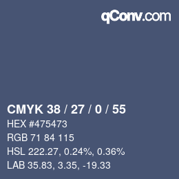 カラーコード: CMYK 38 / 27 / 0 / 55 | qconv.com