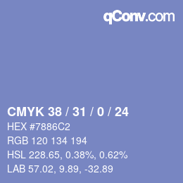 Farbcode: CMYK 38 / 31 / 0 / 24 | qconv.com
