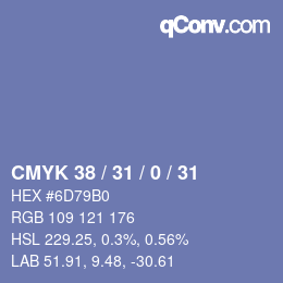 颜色代码: CMYK 38 / 31 / 0 / 31 | qconv.com