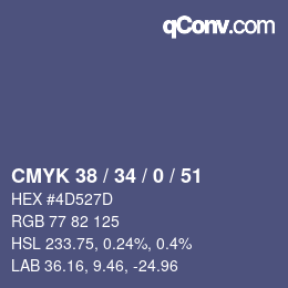 Código de color: CMYK 38 / 34 / 0 / 51 | qconv.com