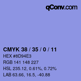 颜色代码: CMYK 38 / 35 / 0 / 11 | qconv.com