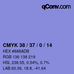 カラーコード: CMYK 38 / 37 / 0 / 14 | qconv.com