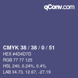 Farbcode: CMYK 38 / 38 / 0 / 51 | qconv.com