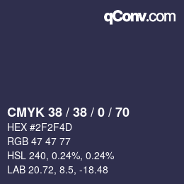 Color code: CMYK 38 / 38 / 0 / 70 | qconv.com