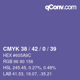Farbcode: CMYK 38 / 42 / 0 / 39 | qconv.com