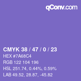 Farbcode: CMYK 38 / 47 / 0 / 23 | qconv.com