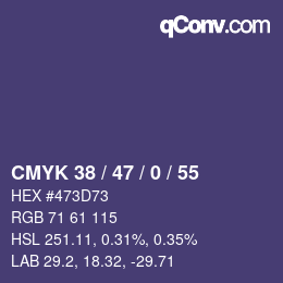 Color code: CMYK 38 / 47 / 0 / 55 | qconv.com