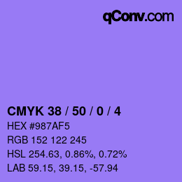 颜色代码: CMYK 38 / 50 / 0 / 4 | qconv.com