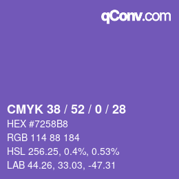 Color code: CMYK 38 / 52 / 0 / 28 | qconv.com