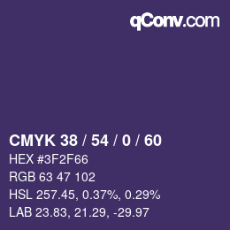 カラーコード: CMYK 38 / 54 / 0 / 60 | qconv.com