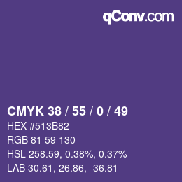 颜色代码: CMYK 38 / 55 / 0 / 49 | qconv.com