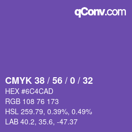 カラーコード: CMYK 38 / 56 / 0 / 32 | qconv.com