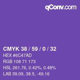 颜色代码: CMYK 38 / 59 / 0 / 32 | qconv.com