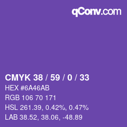 Farbcode: CMYK 38 / 59 / 0 / 33 | qconv.com