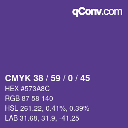 Farbcode: CMYK 38 / 59 / 0 / 45 | qconv.com