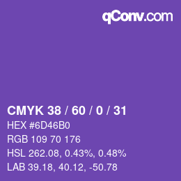 颜色代码: CMYK 38 / 60 / 0 / 31 | qconv.com