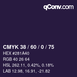 カラーコード: CMYK 38 / 60 / 0 / 75 | qconv.com