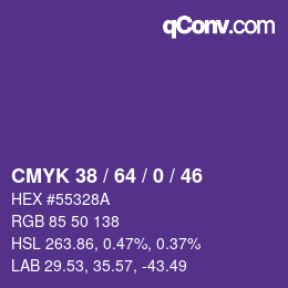 カラーコード: CMYK 38 / 64 / 0 / 46 | qconv.com