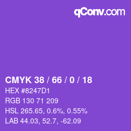 カラーコード: CMYK 38 / 66 / 0 / 18 | qconv.com