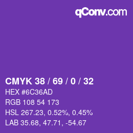 カラーコード: CMYK 38 / 69 / 0 / 32 | qconv.com