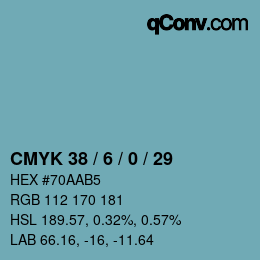 Farbcode: CMYK 38 / 6 / 0 / 29 | qconv.com