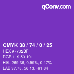 カラーコード: CMYK 38 / 74 / 0 / 25 | qconv.com