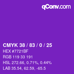 颜色代码: CMYK 38 / 83 / 0 / 25 | qconv.com