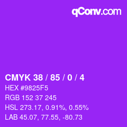 カラーコード: CMYK 38 / 85 / 0 / 4 | qconv.com