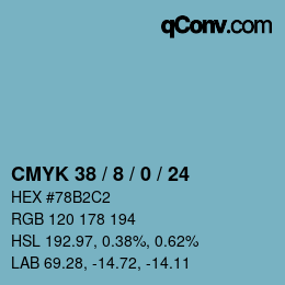 カラーコード: CMYK 38 / 8 / 0 / 24 | qconv.com